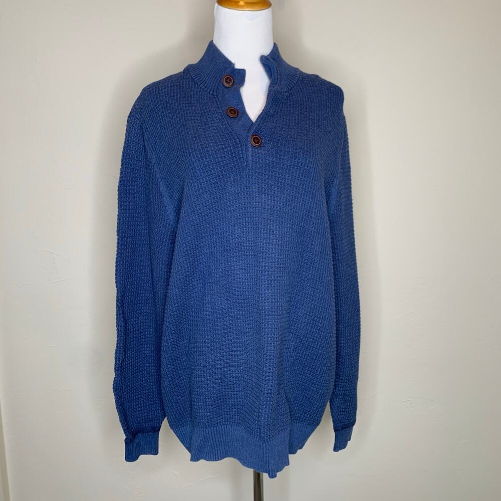 GH Bass Blue Textured Henley Sweater Sz Large